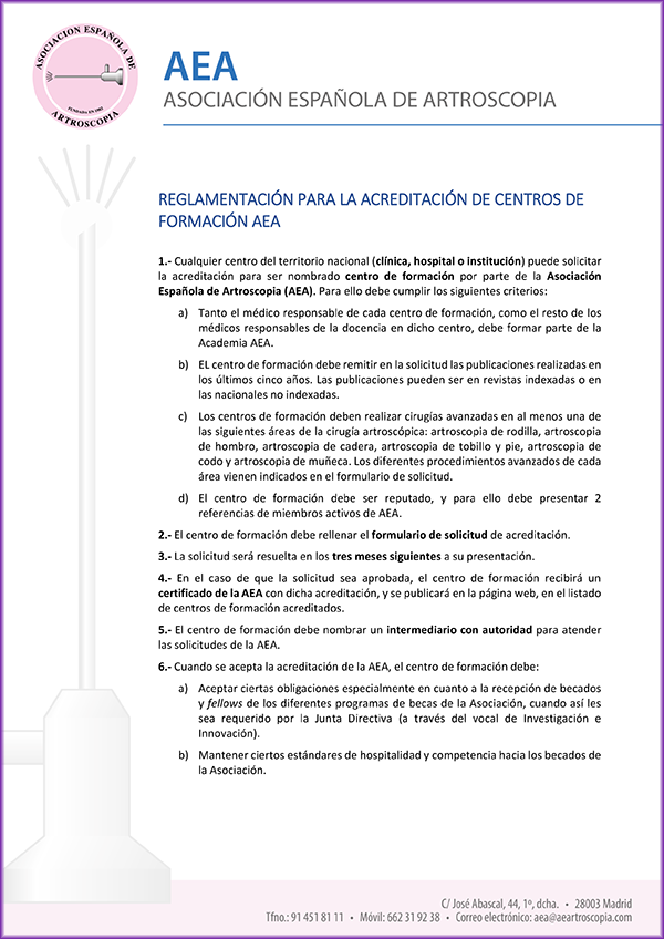 Reglamentación acreditación Centros Formación AEA